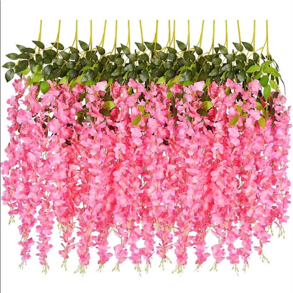 Faux Pink Flowers Floral Vine Wisteria Party Wedding Decor Hanging 11 Branches